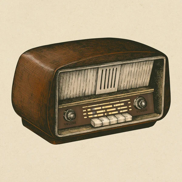 Hand Drawn Retro Wooden Radio — Stock Photo, Image