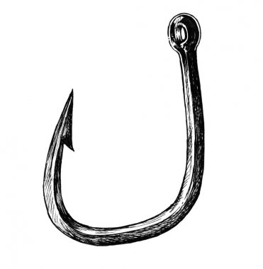 Hand drawn fish hook isolated clipart