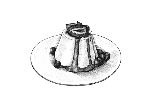 Handgezeichneter Pudding Als Pikantes Gericht — Stockfoto