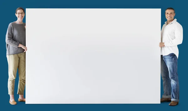 Чоловік Жінка Тримають Порожню Дошку — стокове фото
