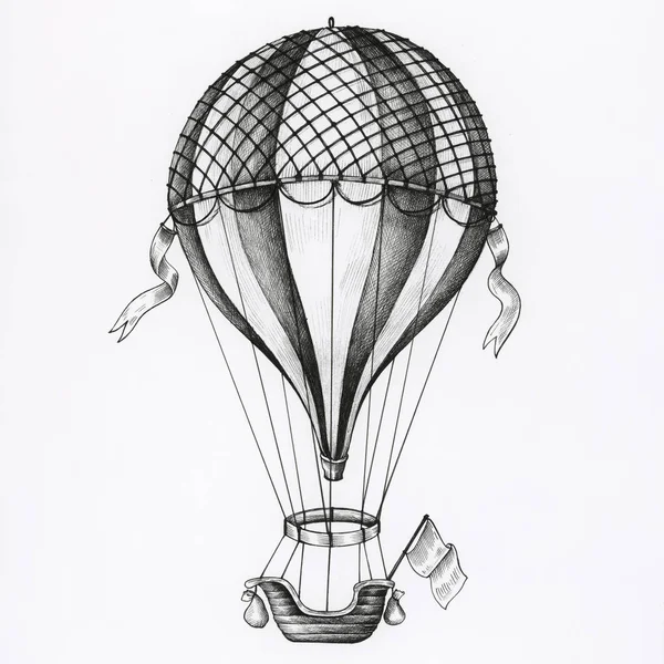 背景に分離された手描き下ろし 熱気球 — ストック写真