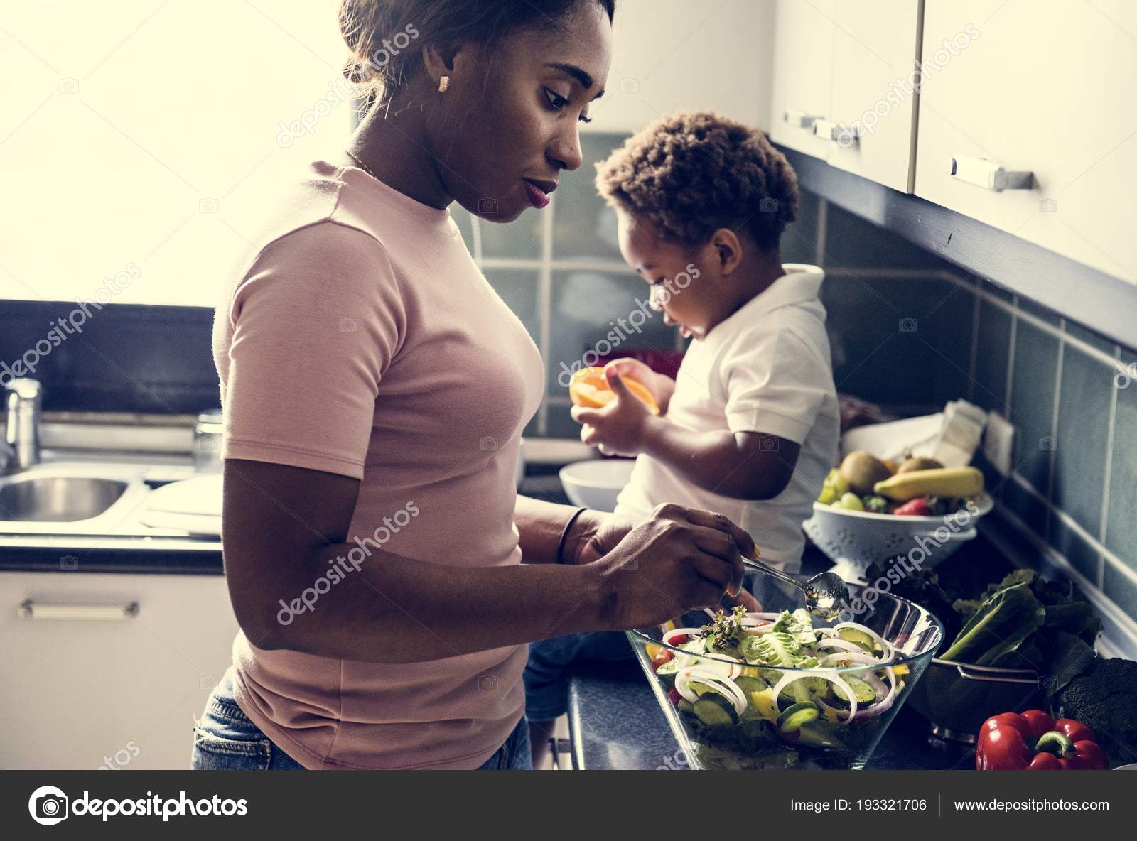 Black Kid Mom Kitchen Stock Photo by ©Rawpixel 193321706