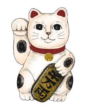 Elle çizilmiş maneki neko heykelcik