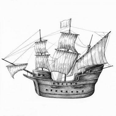 Elle çizilmiş yelkenli üzerinde arka izole