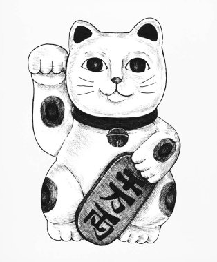 Elle çizilmiş maneki neko heykelcik