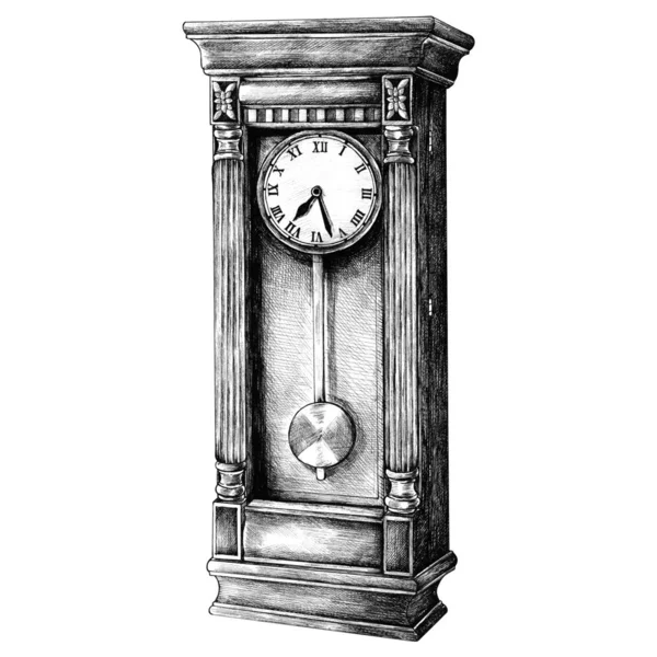 Orologio Longcase Disegnato Mano Stile Retrò — Foto Stock