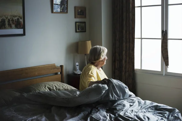 Senior Woman Sitting Bedroom — Stock Photo, Image