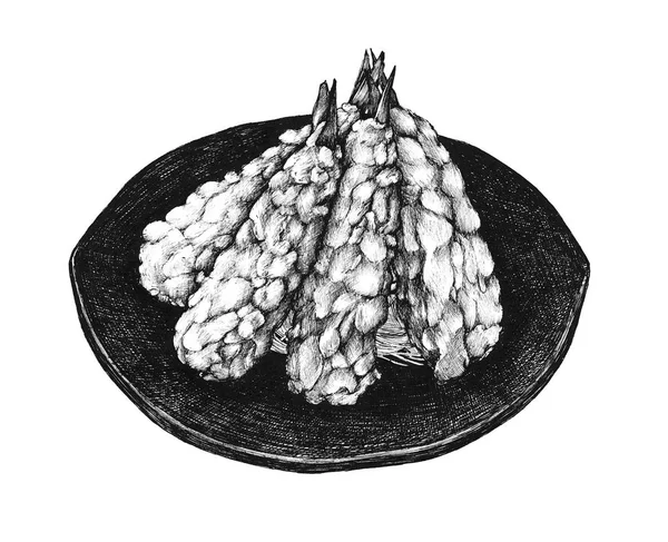 Handgezeichnetes Tempura Und Frittiertes Essen — Stockfoto