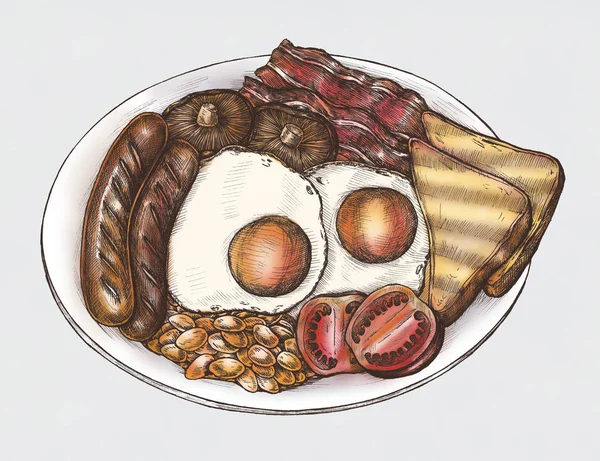 Çizilmiş Amerikan Kahvaltı Seti — Stok fotoğraf