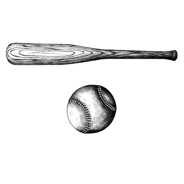 手拉棒球蝙蝠和球隔离在背景上 — 图库照片