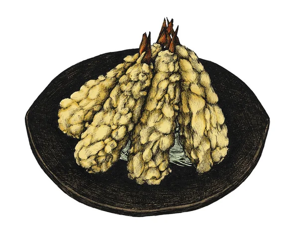 Вручную Нарисованная Темпура Потрепанная Жареная Пища — стоковое фото