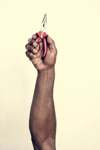 Hand Met Apparatuur Gereedschap Geïsoleerd Achtergrond — Stockfoto