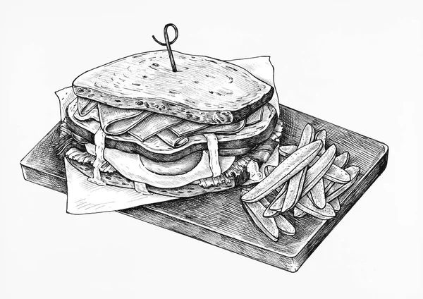 Hand Drawn Club Sandwich — Stock Photo, Image