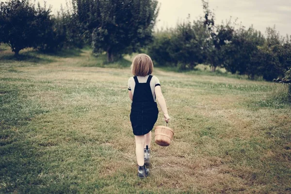 Κοριτσάκι Παίζει Ένα Αγρόκτημα — Φωτογραφία Αρχείου
