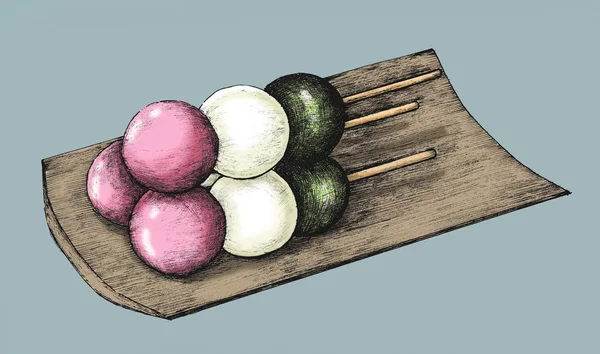 Hand Getekende Dango Japanse Knoedel — Stockfoto