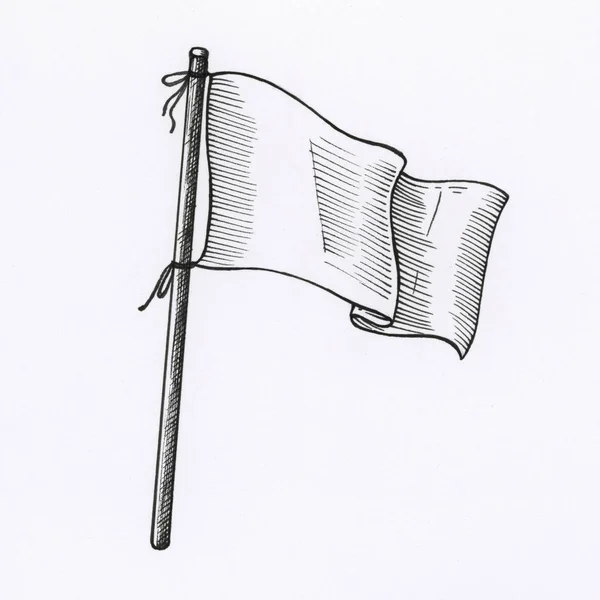 Drapeau Blanc Dessiné Main Isolé Sur Fond — Photo