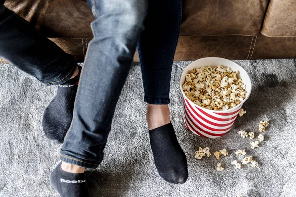 Bucket Popcorn Floor — Stock Photo, Image