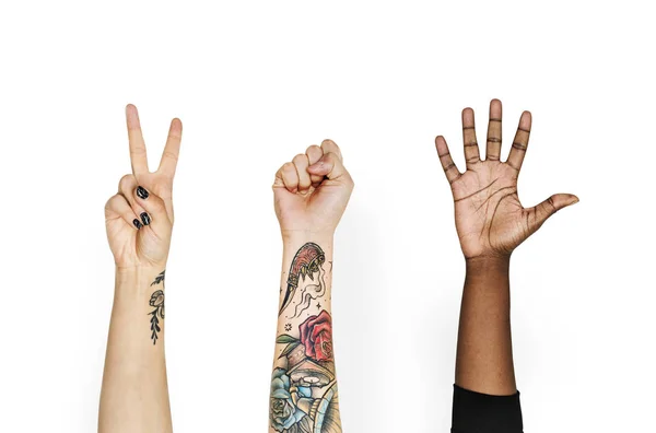 Обрезанный Образ Людей Руки Подняты — стоковое фото