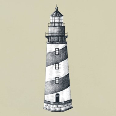 Eski deniz feneri vintage tarzı illüstrasyon