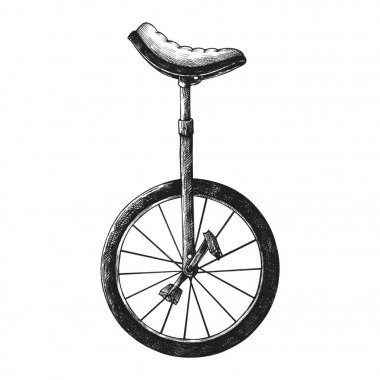 Eski tek tekerlekli sirk bisikletine vintage tarzı illüstrasyon