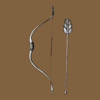 El çekilmiş yay ve ok üzerinde arka izole