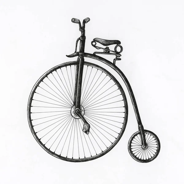 Handgezeichnetes Antikes Fahrrad Isoliert Auf Hintergrund — Stockfoto