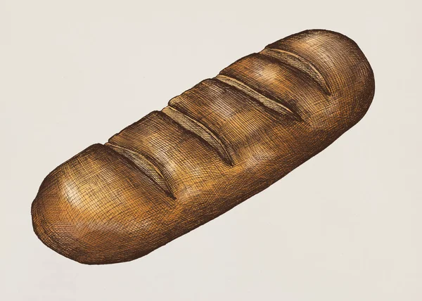 Ručně Tažené Bageta Francouzského Chleba — Stock fotografie