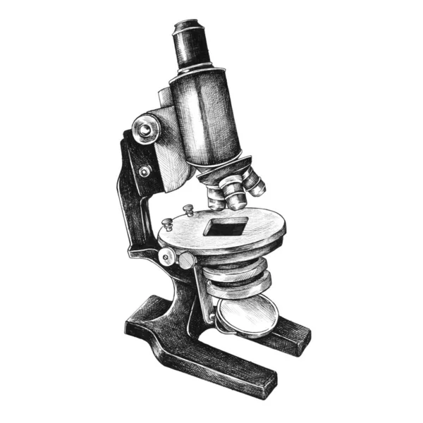 Microscópio Desenhado Mão Isolado Fundo — Fotografia de Stock