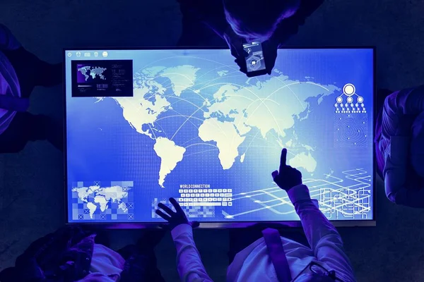 Skupina Spolupracovníky Obchodní Jednání Cyber Zobrazení Sadě Office — Stock fotografie