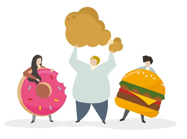 Illustratie Van Mensen Met Fast Food Toepassing — Stockfoto