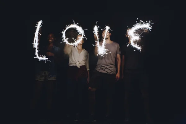 Wunderkerzen Formen Das Wort Liebe — Stockfoto