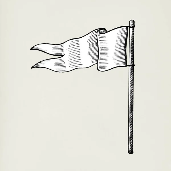 Χέρι Συρμένο Λευκή Σημαία Απομονώνονται Φόντο — Φωτογραφία Αρχείου