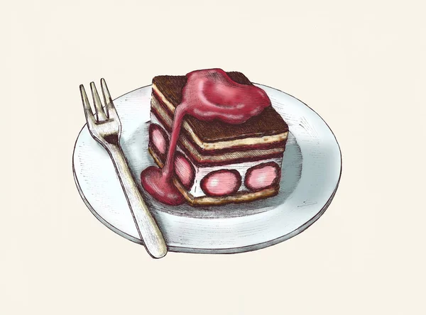 Gâteau Aux Fraises Dessiné Main Isolé — Photo
