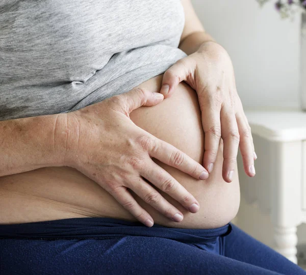 Mujer Embarazada Sentada Cama — Foto de Stock