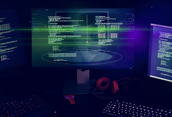 Pengkodean Kejahatan Cyber Internet Pada Layar Monitor Komputer — Stok Foto