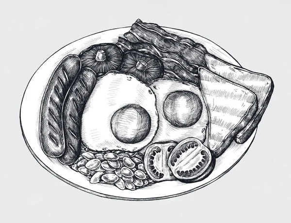 Conjunto Pequeno Almoço Americano Desenhado Mão — Fotografia de Stock