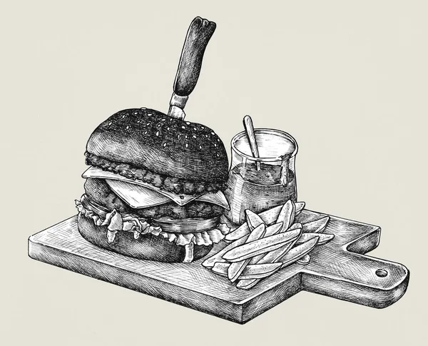 Hand Drawn Burger Fries — Stock Photo, Image