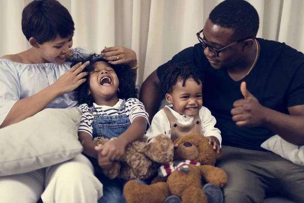 Happy African Family Sitting Sofa — Stock Photo, Image