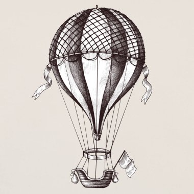 Sıcak hava balon vintage tarzı illüstrasyon