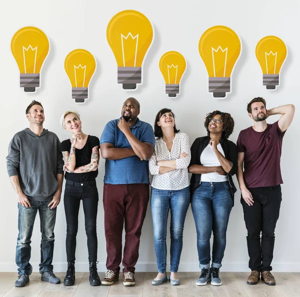 Personas Con Bombillas Iconos — Foto de Stock