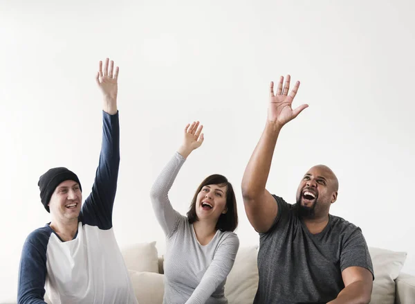 Groep Diverse Mensen Verhogen Hun Handen — Stockfoto