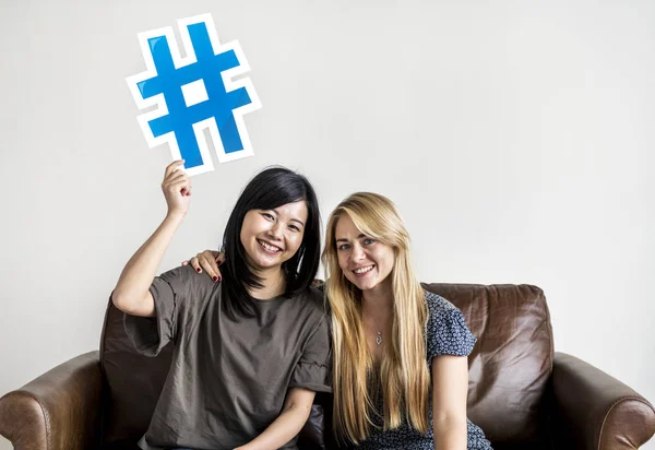 Mensen Met Hashtag Symboolpictogram — Stockfoto