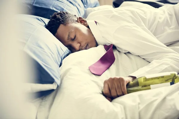 Drunk Man Passing Out Bed — Stock Photo, Image