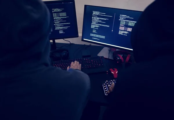 Hacker Hacking Malware Software Monitor Screen Codes — Stock Photo, Image