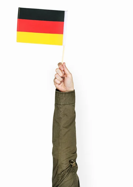 Partial View One Human Hand Holding German Flag — Stock Photo, Image