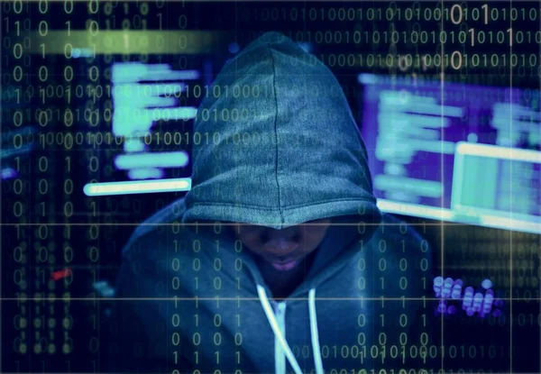 Hacker Working Computer Cyber Crime Cybercrime — Stock Photo, Image
