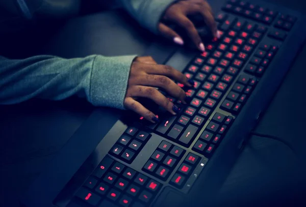 Woman Hands Working Computer Keyboard — Stock Photo, Image