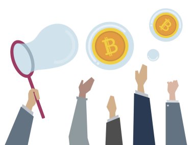 İllüstrasyon insan bitcoins yakalamak