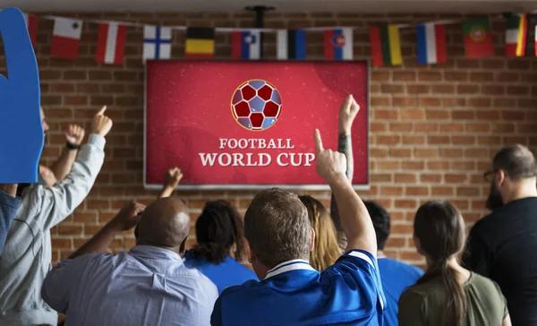 Apoiantes Alegres Assistindo Futebol Pub — Fotografia de Stock