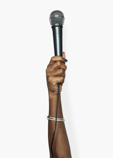Ofullständig Bild Mänsklig Hand Som Håller Mikrofonen — Stockfoto